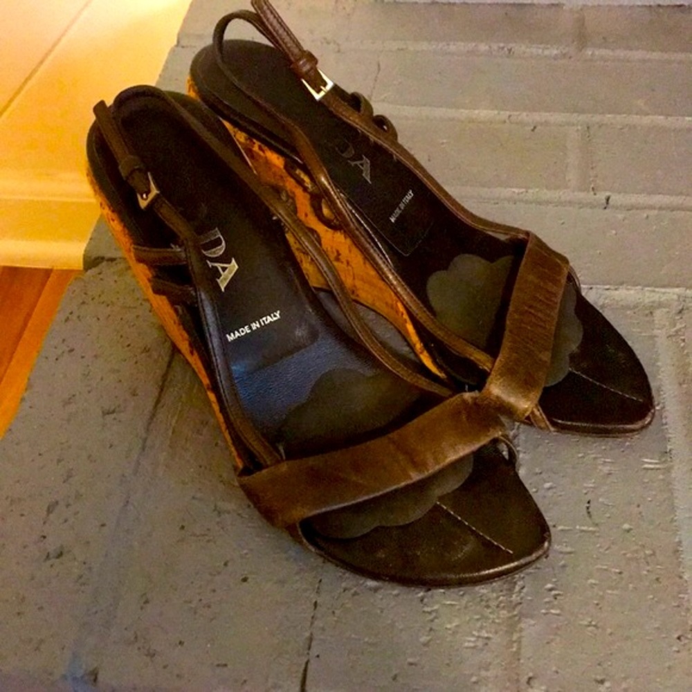 Prada Brown Corkscrew Wedge Heels - Size 36